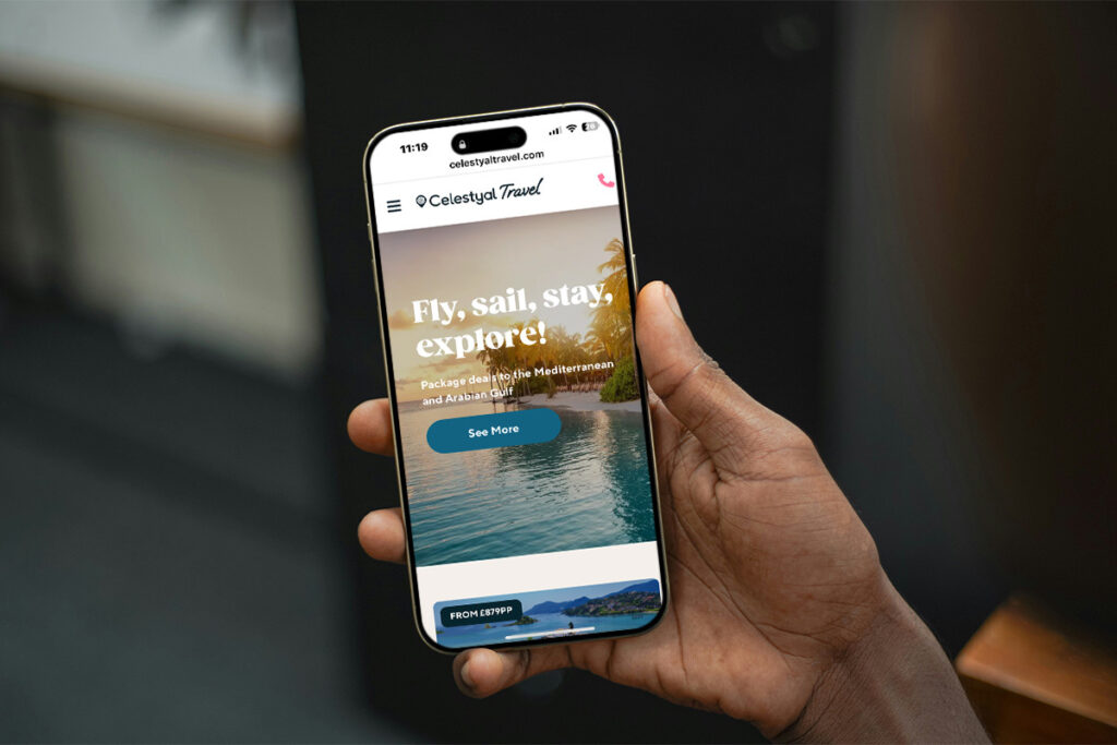 The Celestyal Travel mobile site showing Mediterranean and Arabian Gulf package deals